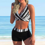 Moteri&scaron;kas maudymosi kostiumėlis su pečių juostele Pilka juostele spausdinti Bikini Tankini maudymosi kostiumėlis S pilka