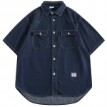 Japoni&scaron;kas Retro Mados Prekės Ženklas Vasariniai Laisvi Džinsiniai Mar&scaron;kiniai Trumpomis Rankovėmis Meninis Jaunimo Darbo Drabužių Mar&scaron;kiniai Vyri&scaron;ka ir Moteri&scaron;ka Daugiasluoksnė Striukė M tamsiai mėlyna spalva