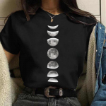 Vasaros mados marginti Moon Moon Eclipse Laisvi pusrankovių raidžių medvilniniai mar&scaron;kinėliai, moteri&scaron;ki S