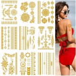 Vienkartinis bronzinis tatuiruotės lipdukų rinkinys, vandens perkėlimo simuliacija, auksinio paplūdimio vakarėlio lipdukas 148*210MM