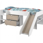 PARISOT SLIDE - Lit toboggan enfant - D&eacute;cor Blanc et Ch&ecirc;ne Jackson - Sommier inclus - 90 x 200 cm
