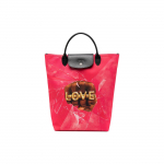 Longchamp X Toiletpaper Bendradarbiavimas Auksinis raidėmis reljefinis logotipas Spaudžiamas užsegimas Perdirbto poliesterio drobės pirkinių krep&scaron;ys Vidutinio dydžio moteri&scaron;kas krep&scaron;ys Raudonas 10168TPD545 Red