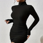 Seksuali mini suknelė moterims, rudens, juoda, vienspalvė, su paauk&scaron;tintu kaklu, ilgomis rankovėmis, pie&scaron;tuko formos suknelė, klubinė, eleganti&scaron;ka, aptempta, vakarėlių suknelės, moteri&scaron;ka L juoda