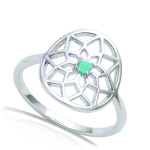 Bague Argent 'Boho' turquoise argent&eacute; (rhodi&eacute;) - dreamcatcher 14x13 mm