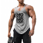 &bdquo;Muscleguys&ldquo; vyrų kūno rengybos laisvi, lengvi mar&scaron;kinėliai be rankovių, vasariniai medvilniniai marginti &bdquo;No Pain No Gain&ldquo; treniruoklių salė XL