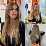 Blonde Unicorn Long Ombre Blonde tiesūs nėriniai Sintetiniai perukai moterims Daliy Hair Natūralūs didelio tankio kar&scaron;čiui atsparūs