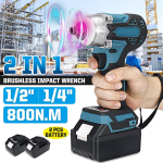 18V 800N.m Li-Ion be&scaron;epetis belaidis elektrinis veržliaraktis 1/2" 1/4" atsuktuvas su 15000Amh ličio baterija + LED lemputė 2 viename