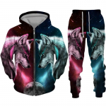 Spalvingas Wolf 3D Print Sportinis kostiumas Hip Hop Streetwear Užtrauktuku gobtuvai Kostiumas Vyrams Moterims Vaiki&scaron;kas laisvalaikio džemperis su gobtuvu, bėgiojimo kelnių rinkinys XL