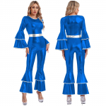 Moteri&scaron;kas vintažinis 70S diskotekinis blizgus kombinezonas varpelio apačia hipio &scaron;liaužtinukas, linksmybių uniforma Helovino Cosplay teminis vakarėlio kostiumas XL