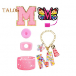 6 dalių stiklinukų priedų rinkinys Lai&scaron;kų lipdukai Drugelis &scaron;iaudinis dangtelis, rankovė Daugkartinio naudojimo Lengvai valomi dekoratyviniai Stanley Tumbler priedai B