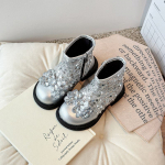 2024 m. rudens žiemos kri&scaron;toliniai princesės batai mergaitėms: Korėjieti&scaron;ko stiliaus, vidutinio/didelio dydžio, mergaičių vieni batai 35 (21.5CM inside length) sidabras