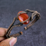 Carnelian Gemstone Handmade Copper Wire Wrap Cuff Bangle Adjustable o9c34