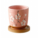 Gėlių vazonas su bambuko padėklu japoni&scaron;ko stiliaus keraminis gabalas, mini cementinis sultingas bonsai sodo dekoras Biuro namų augalas