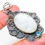 Rainbow Moonstone, Topaz 925 Sterling Silver Jewelry Pendant 2.56 i1w50