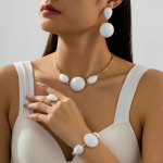 Madingas apvalus vėrinys auskarai apyrankė žiedas rinkinys balta