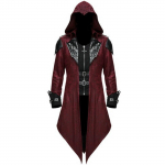 Vyri&scaron;kas frakas Striukė Viduramžių kostiumas Gothic Steampunk Juoda Retro ilgomis rankovėmis Uniforma Hoodie Vakarėliui Žieminiai paltai Vir&scaron;utiniai drabužiai L raudona
