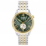 Citizen Dvispalvis nerūdijančio plieno atviro mechanizmo žaliu ciferblatu automatinis laikrodis vyrams NH9134-83X žalia
