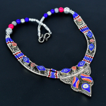 Lapis lazuli, Koralas 925 svarų sterlingų sidabro karoliai Tibeto sidabro karoliai Bohemi&scaron;ki antikiniai karoliai Rankų darbo papuo&scaron;alai Nepaliečių karoliai Dovana žmonai 20" mėlyna