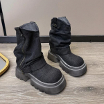 Madingi moteri&scaron;ki storakulniai Vakarų kauboji&scaron;ki batai moteri&scaron;ki Nauji madingi auk&scaron;takulniai kulk&scaron;nies batai moteriai rudens žiemos platforma Motociklas Botas 35 juoda