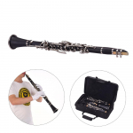 ABS 17 klavi&scaron;ų klarnetas B bemolis su ne&scaron;iojimo dėklu, pir&scaron;tinėmis, valymo &scaron;luoste, mini atsuktuvu, nendrių dėklu, 10 vnt. nendrių, pučiamasis instrumentas juoda