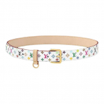 LOUIS VUITTON x Takashi Murakami bendradarbiavimo prekės ženklo klasikinis ra&scaron;tas dekoratyvus sagties sąsagos D-ŽIEDAS karvės odos diržas moteri&scaron;kas baltas 3CM pločio 90-Original Box smėlis/balta