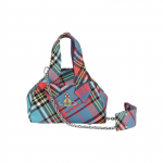 Vivienne Westwood Nuimamas reguliuojamas grandinėlės peties dirželis Saturno logotipas Bowling tipo rankinė Siuvinėtas languotas vilnonis mini rankinė 4201008EW00H6G201 Basic Set (Bag+Dust Bag)