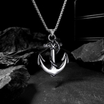 Naujas vintažinis titano plieno karoliai su laivo inkaro akmens naktinio klubo madingais vyri&scaron;kais aksesuarais 50CM(Necklace Size) sidabras