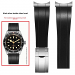 Laikrodžio dirželis Tudor Biwan Black Bay M79230R M79363N serijoms Metalinis lenktas galas Guminis laikrodžio dirželis 20mm 21mm 22mm 21mm black
