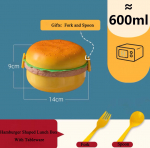 Hamburgerių pietų dėžutė, dviejų auk&scaron;tų, miela burgerių bento dėžutė, tinkama mikrobangų krosnelėje, vaikams, mokykliniam maistui, maisto indas, &scaron;akutės stalo įrankių rinkinys, dovanos