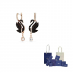 Swarovski gulbės la&scaron;iniai auskarai Padengti gulbės/juodos/rožinio aukso spalvos metalu F-Branded gift bag juoda