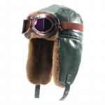 Unisex žieminė PU odos aviacinė kepurė su ausų apsauga &Scaron;ilta vėjui atspari pilotų kepurė &Scaron;altam orui Green Hat with Goggle Strap black