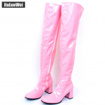 Moteri&scaron;ki klasikiniai retro batai JIALUOWEI Seksualūs užtrauktuku per kelius &Scaron;launys Batai Kvadratinio bloko kulno blizgučiai Eleganti&scaron;ki &scaron;okių batai 36 rožinė