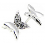 Altesse [G2282] - Boucles Argent 'Papillon Lumi&egrave;re' Blanc argent&eacute; (rhodi&eacute;) - 7x8 mm