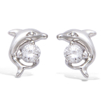 Les Tr&eacute;sors De Lily [N6255] - Boucles Argent 'Tendres Dauphins' blanc (rhodi&eacute;) - 8x7 mm sidabras