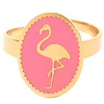 Les Tr&eacute;sors De Lily [Q2453] - Bague cr&eacute;ateur acier 'Flamant Rose' rose dor&eacute; - 16x12 mm
