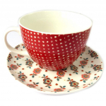 Les Tr&eacute;sors De Lily [N8497] - Tasse + soucoupe 'Vintage Design' rouge beige liberty - tasse 11x7 cm