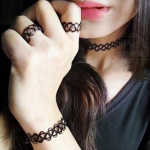 Sexy Stretch Black Tattoo Choker karoliai apyrankės žiedų rinkiniai gotikiniai punk papuo&scaron;alai juoda