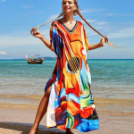 Kaftan paplūdimio suknelė, viskozė moteri&scaron;ka Boho spalvinga spausdinta plius dydžio Maxi vasaros maudymosi kostiumėlis Cover Up One Size