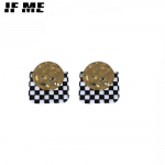 IF ME Korėjos mados metaliniai auskarai juodai baltai kvadratiniai tinkliniai auskarų priedai papuo&scaron;alai