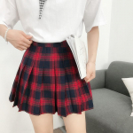 Didelio dydžio Harajuku trumpas sijonas Korėjieti&scaron;kas languotas sijonas moterims su užtrauktuku auk&scaron;tu juosmeniu moksleivei klostuotas languotas sijonas Seksualus mini sijonas S raudona