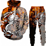 Pavasario rudens 3D žuvies spaudiniai Vyri&scaron;ki Moteri&scaron;ki gobtuvai + kelnės 2 vnt. Rinkiniai Camo Žvejyba Medžioklė Stovyklavietės Drabužiai Mados Lauko Sportinės Aprangos Rinkinys