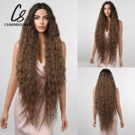 Itin ilgi sintetiniai nėriniai priekiniai perukai Ombre rudi perukai Garbanoti perukai moterims moteri&scaron;kos Cosplay vakarėlio suknelės didelio tankio pluo&scaron;to plaukams