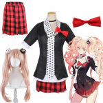 Anime Danganronpa Enoshima Junko Cosplay uniforma kavinėje darbo drabužiai trumpi sijonai su dviguba uodega perukas Helovino karnavaliniai kostiumai L-(Costume+Wig)