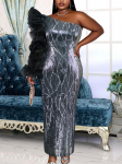 AOMEI Sequins Suknelės moterims Eleganti&scaron;kas vakarėlis su rauk&scaron;lėmis tinklinėmis rankovėmis Maxi suknelė auk&scaron;tu juosmeniu, vakarinis i&scaron;leistuvių kokteilis, prabangus chalatas 2023 m.