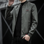 Rudens ir žiemos nauja vyri&scaron;ka plona odinė striukė beisbolo apykakle, plona vilna, jaunimo motociklo vyri&scaron;ka PU striukė