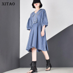 XITAO Moteri&scaron;ki drabužiai Laisvi laisvalaikio suknelė ZLL5296 One Size mėlyna