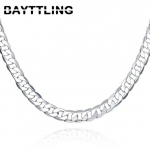 925 sterlingų sidabras 16/18/20/22/24 colių 8 mm plok&scaron;čias į &scaron;oną Figaro grandinės karoliai, skirti moteriai, vyrui, madingi vestuvių papuo&scaron;alai 55cm