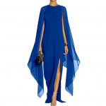 Moteri&scaron;ka vientisos spalvos &scaron;ifono maxi suknelė su o-kaklu, netaisyklingo sluoksnio skara, suknelė, &scaron;oninė perskelta, plona, ​​&scaron;ifoninė vakarėliui XL mėlyna