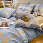 &Scaron;iaurieti&scaron;ko stiliaus japoni&scaron;ko stiliaus nespausdinta languota keturių dalių patalynė ir antklodės užvalkalas, skalbtas medvilninis &scaron;epečiu padengtas trijų dalių komplektas 2.0m bed sheet 4pcs