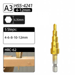 HSS M35 titano žingsninis grąžtas 4&ndash;12 mm spiralinis tiesus griovelis 1/4 &scaron;e&scaron;iakampio koto metalinis skylių pjoviklis kūgio &scaron;erdies gręžimo pjūklo medienos įrankis